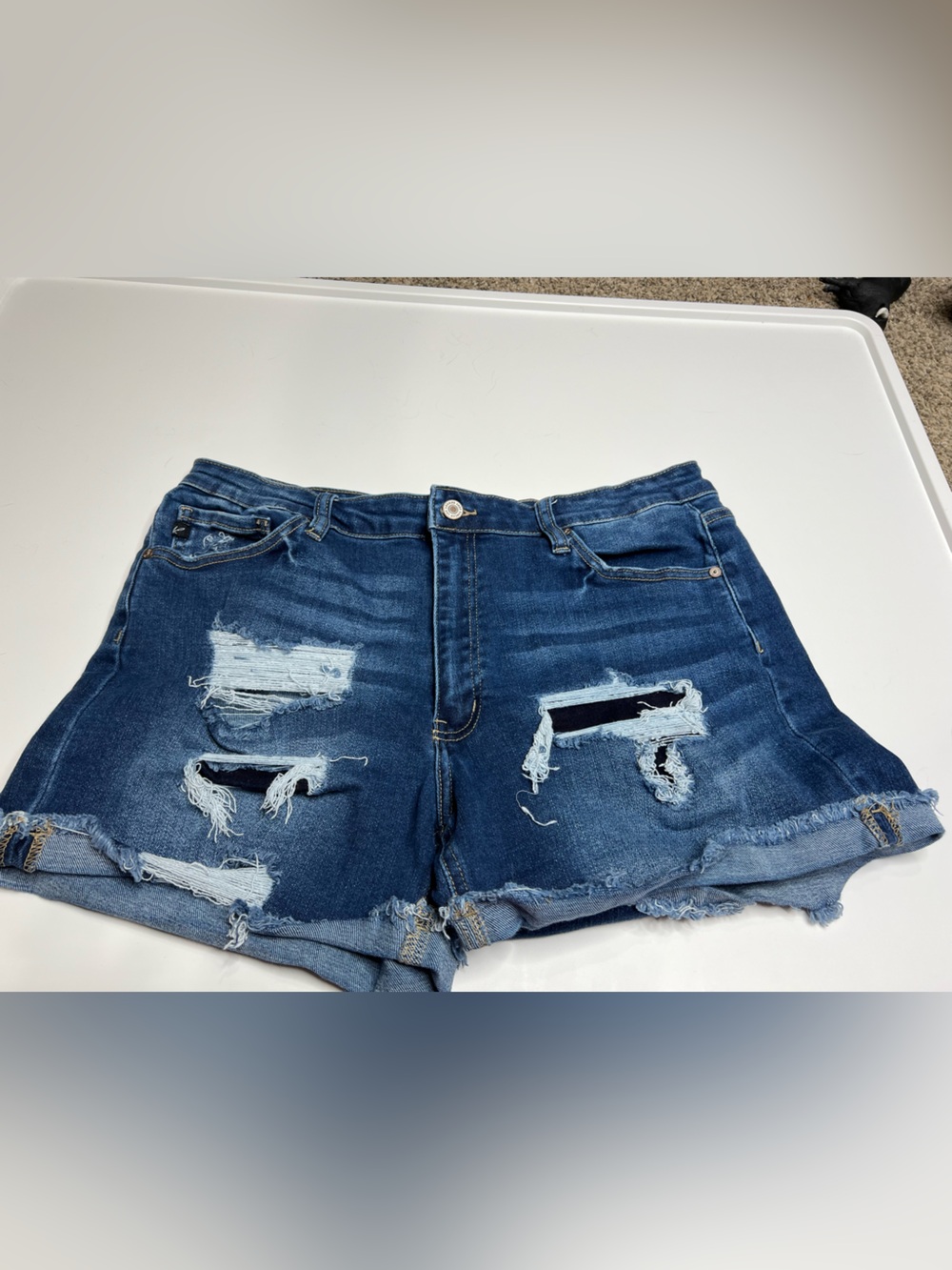 Kancan Distressed Dark Blue Denim Shorts - Women size 32